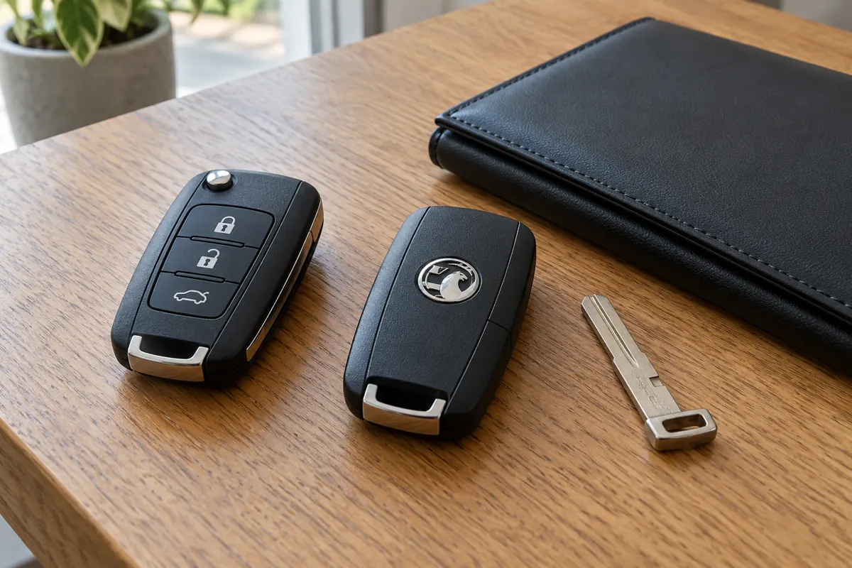 AI illustration of Vauxhall remote keys and an emergency blade on a table.