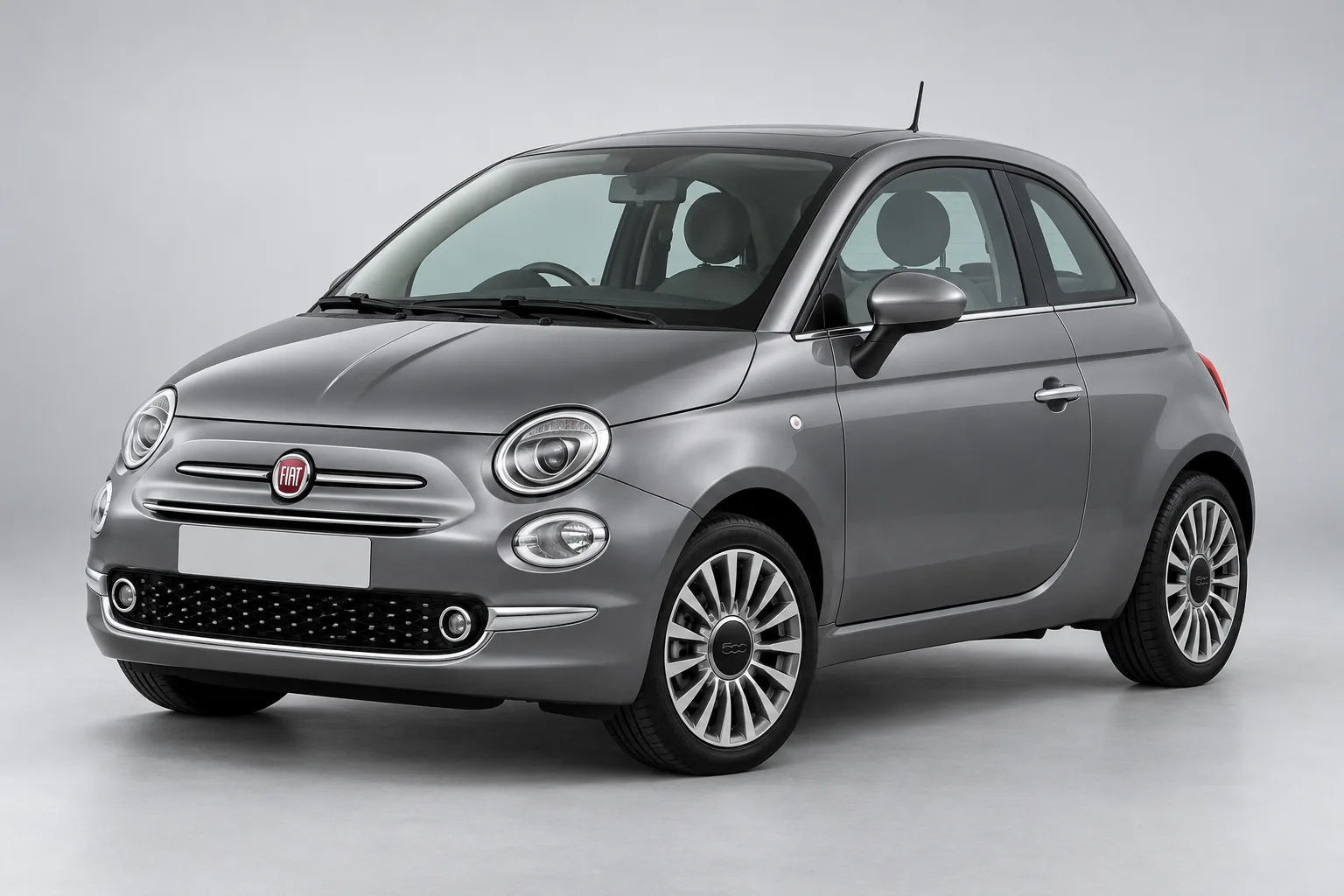 Grey Fiat 500 in a studio — illustrative concept image