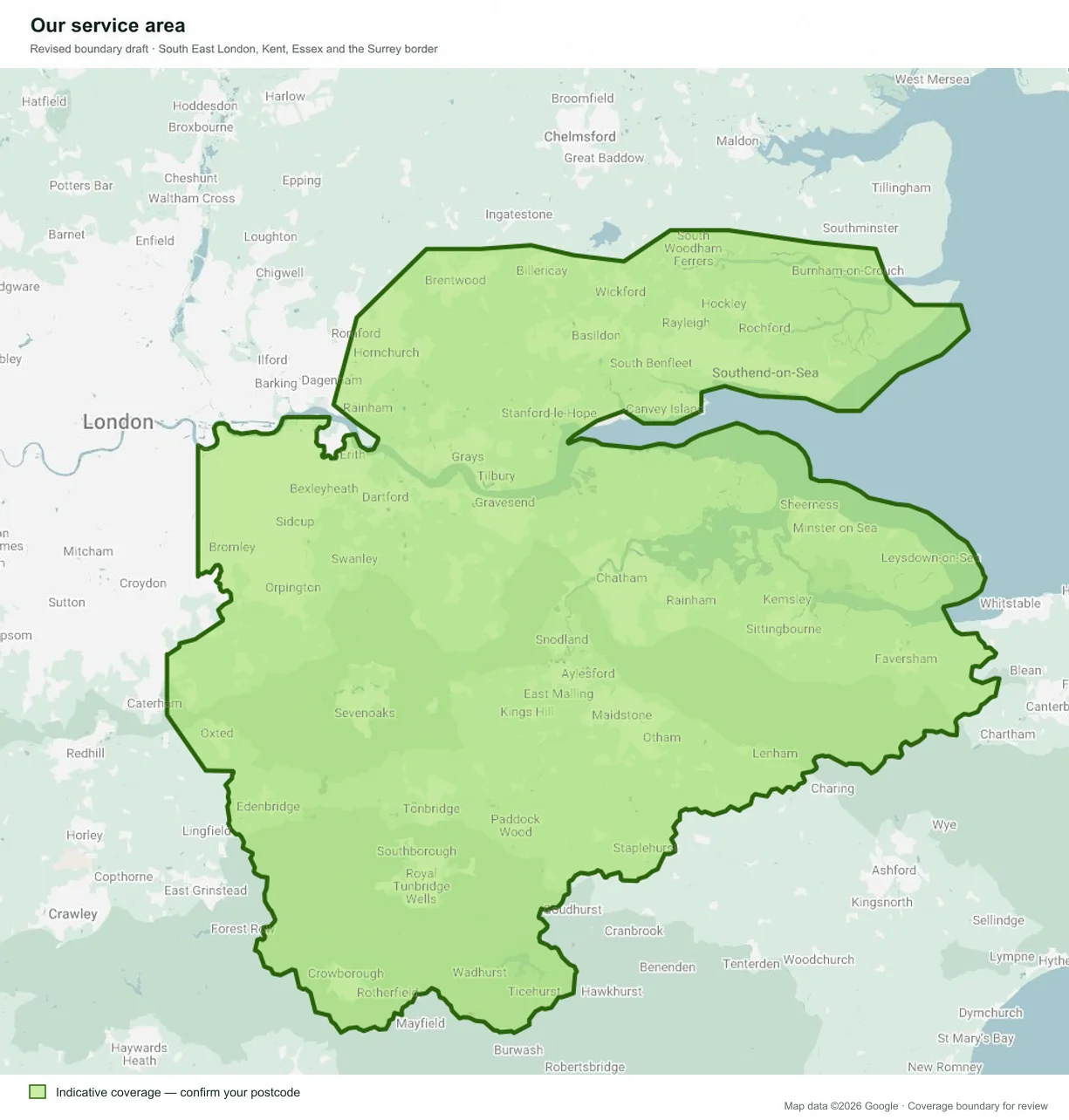 Indicative Kent Car Keys coverage across Kent, South East London, South Essex and the Surrey border.