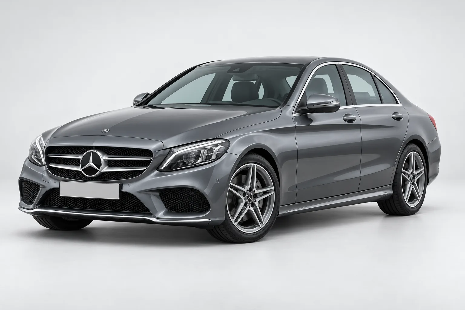 Grey Mercedes-Benz C-Class in a studio — illustrative concept image