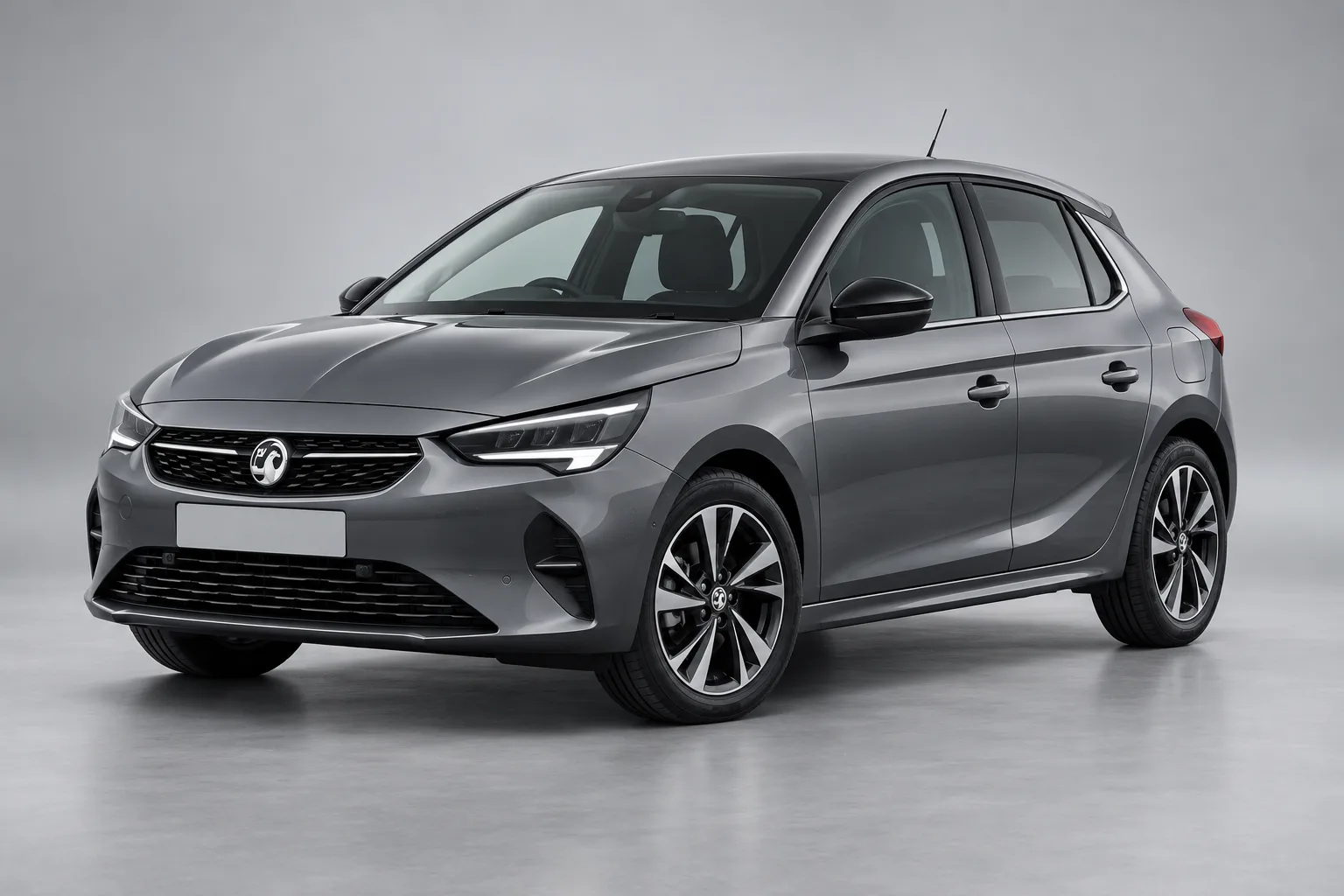 Grey Vauxhall Corsa in a studio — illustrative concept image